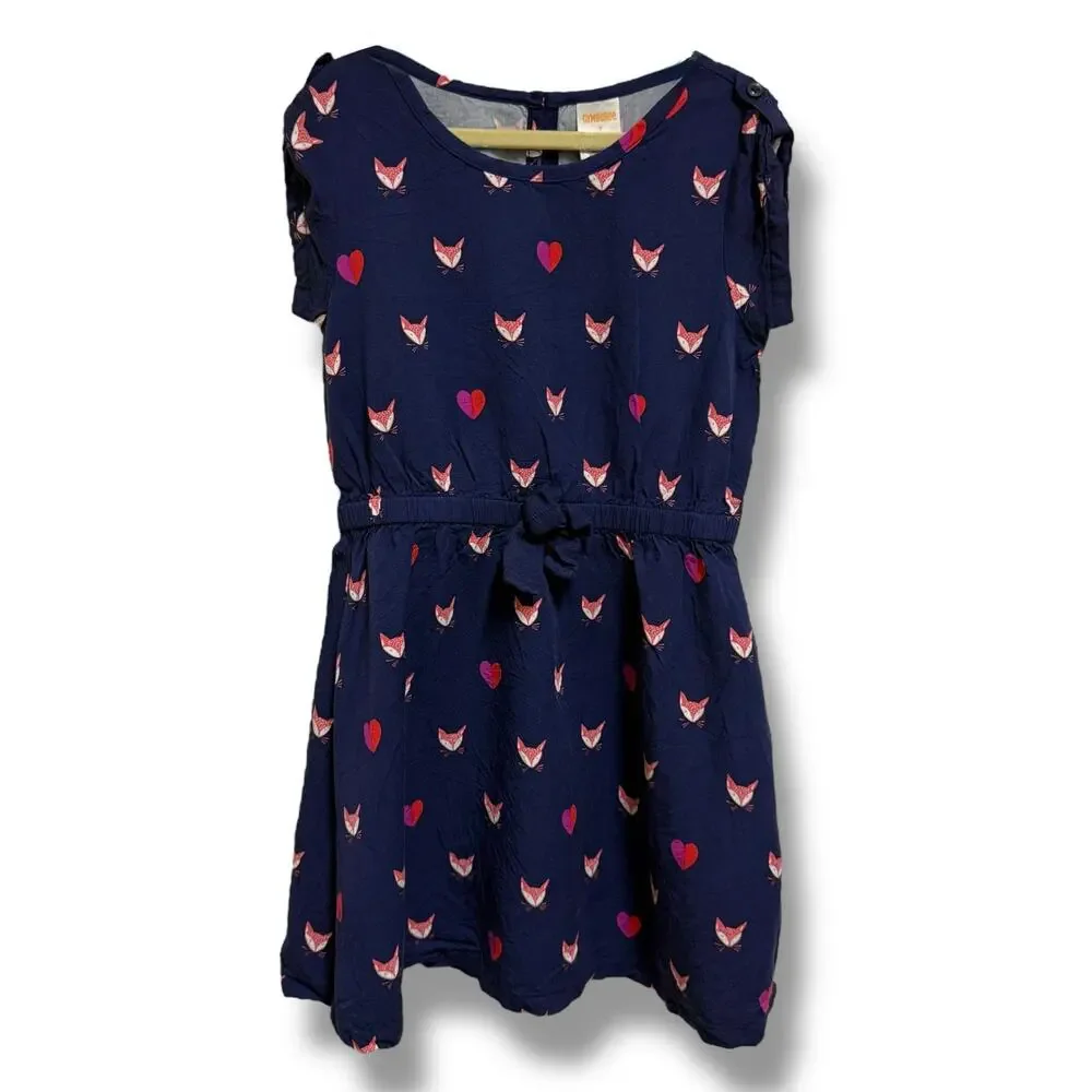 Gymboree Girls Dress Size 7‎ Woodland Wonder Fox Print Dress Navy Blue Pink